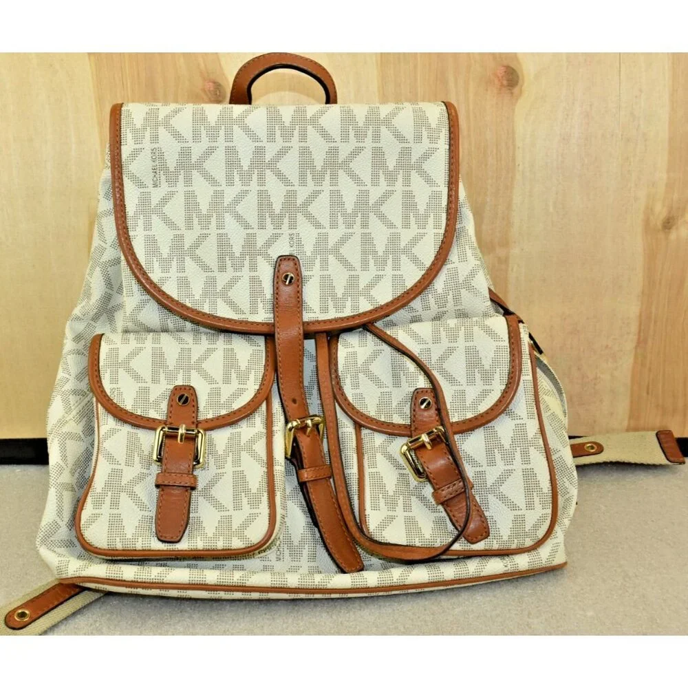 Michael Michael Kors Monogram Drawstrings Backpack Beige/Brown Bag Vintage - Picture 7 of 16